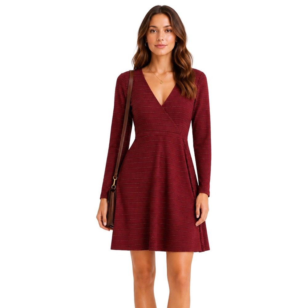 Toad&Co Dress Womens Small Red Cue Wrap Mini Organic Cotton Tencel Long Sleeve